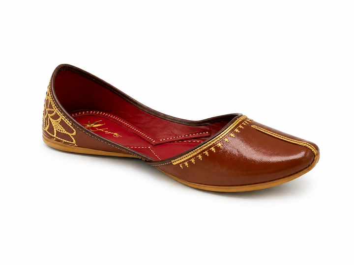 Tan Brown Gold Zardozi Jutti – Ladies Royal Edition