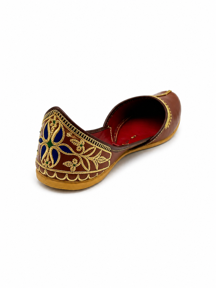 Tan Brown Gold Zardozi Jutti – Ladies Royal Edition