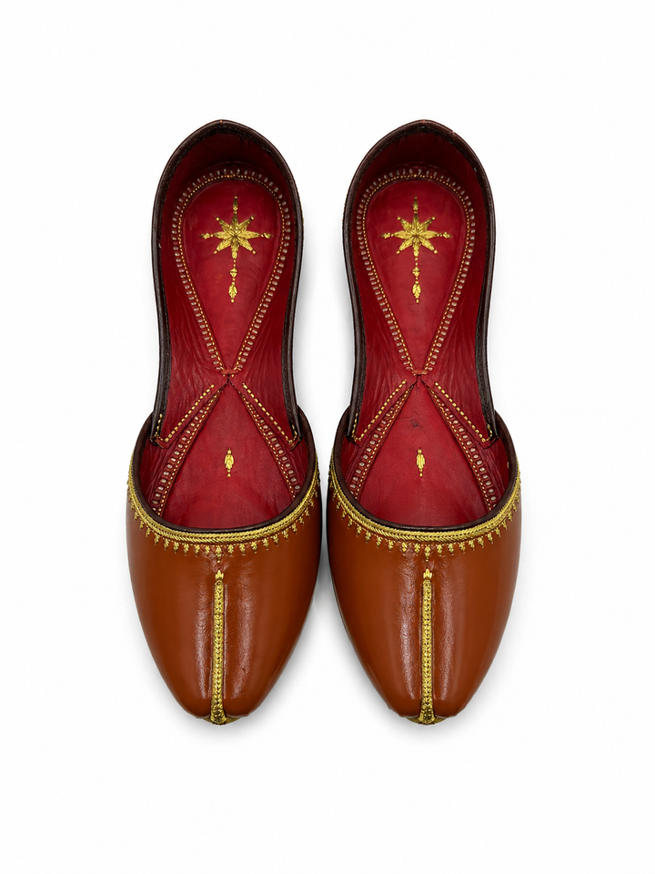 Tan Brown Gold Zardozi Jutti – Ladies Royal Edition