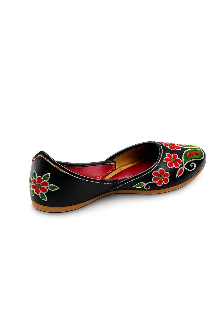 Black Red Floral Jutti – Ladies Handcrafted Flat