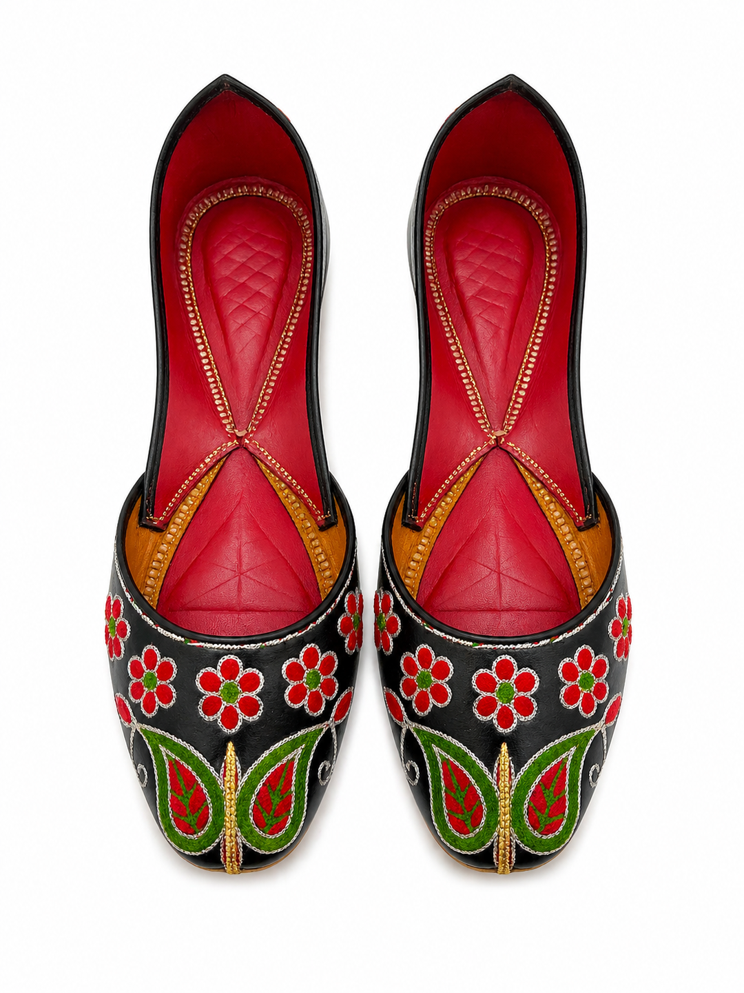Black Red Floral Jutti – Ladies Handcrafted Flat