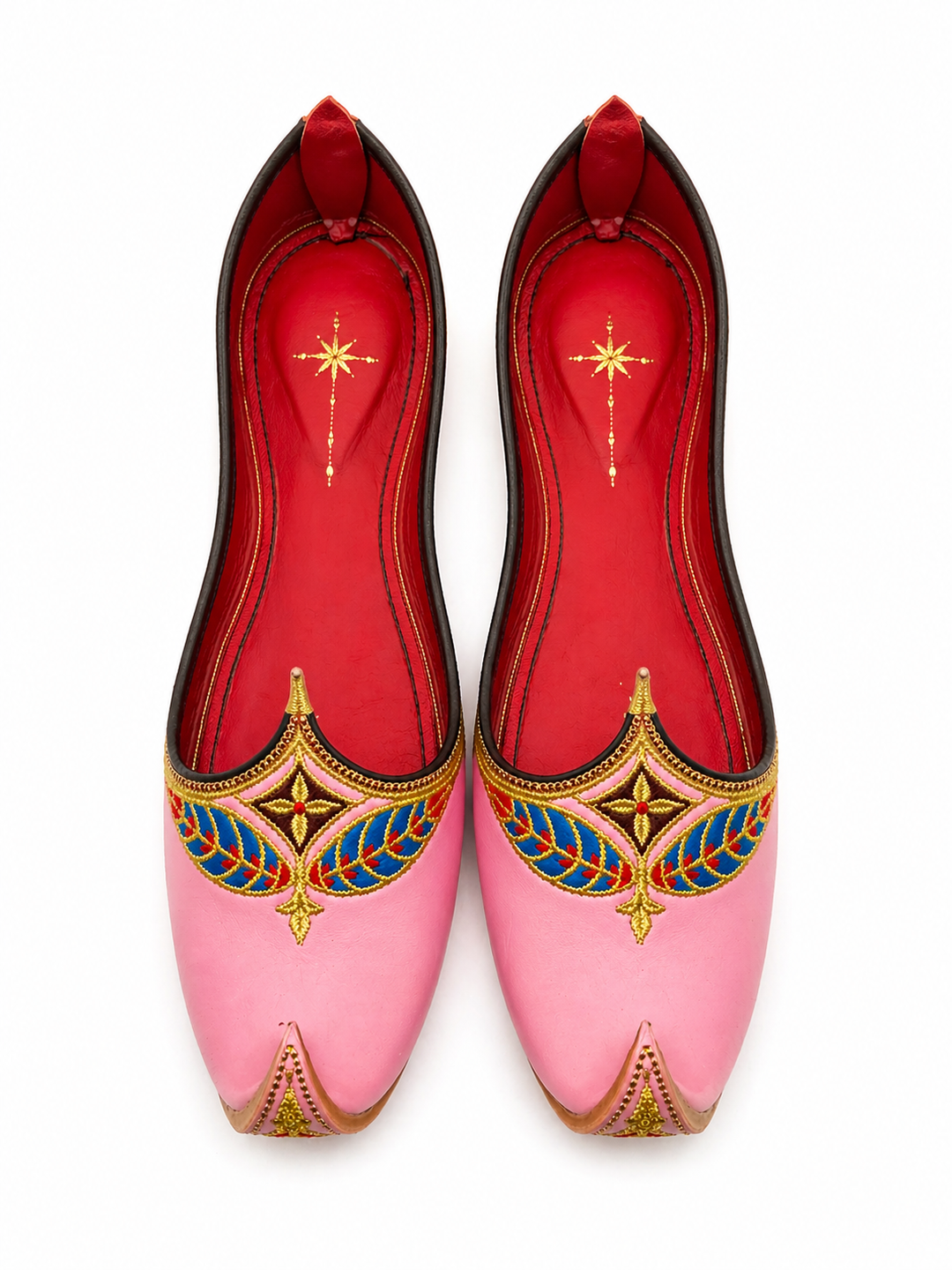 Pink Royal Mughal Khussa – Gold Zardozi & Blue Leaf Edition