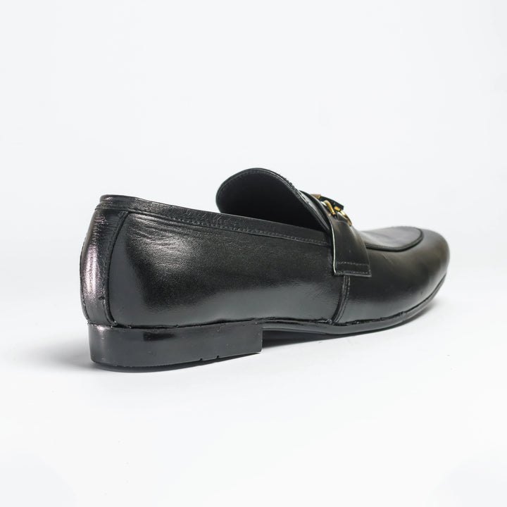 Men's Black Leather Gold Horsebit Slip-On Loafers