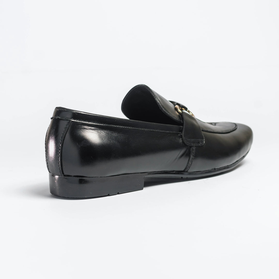 Men's Black Leather Floral Embroidered Horsebit Loafers
