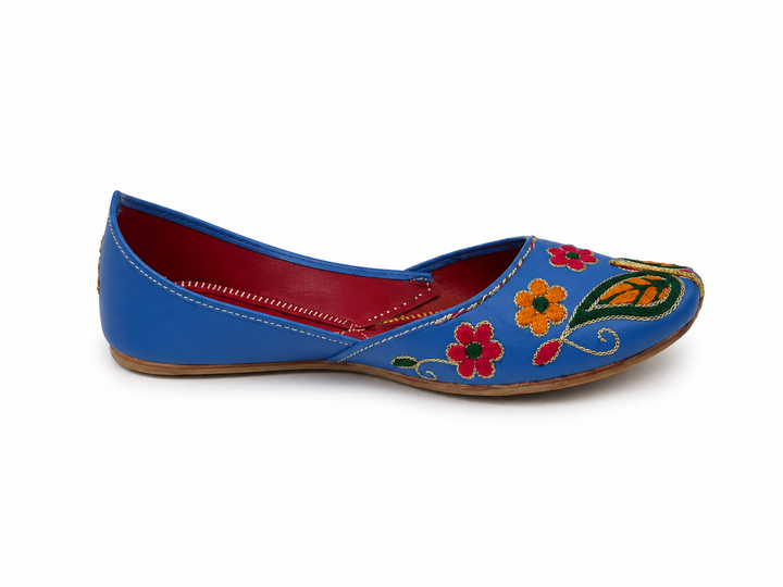 Royal Blue Multi-Floral Jutti – Ladies Handcrafted Flat