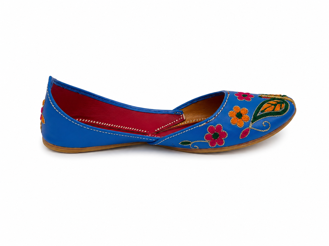 Royal Blue Multi-Floral Jutti – Ladies Handcrafted Flat