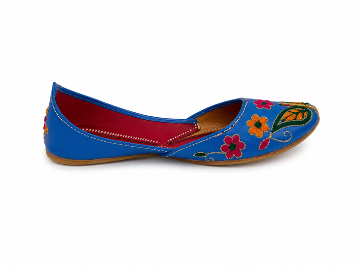 Royal Blue Multi-Floral Jutti – Ladies Handcrafted Flat