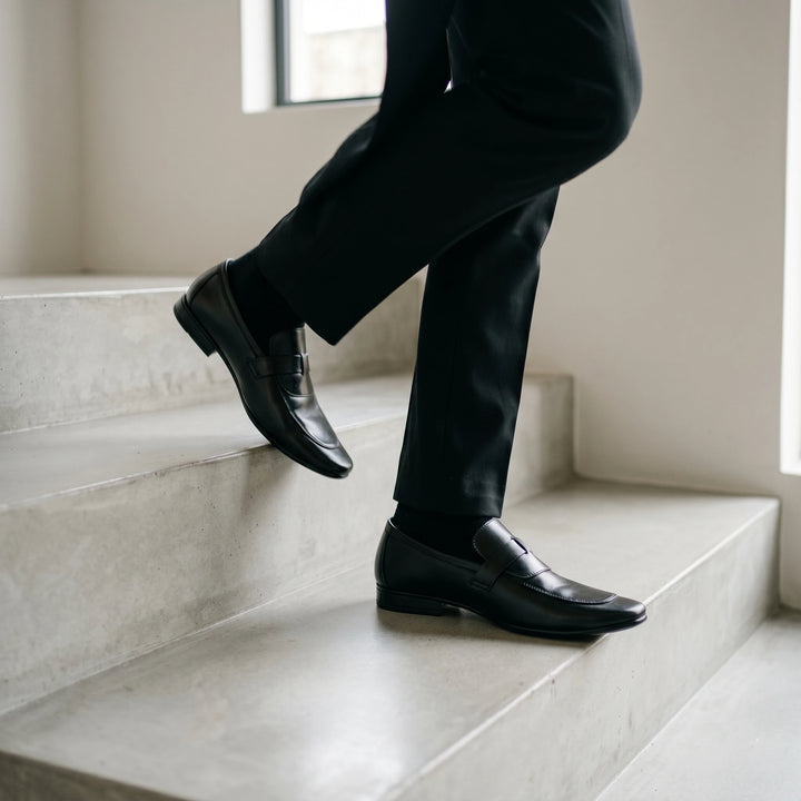Men's Black Leather Penny Loafers