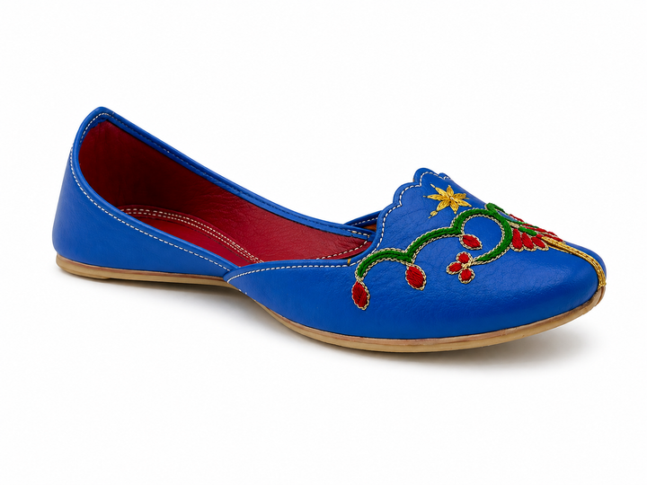 Royal Blue Embroidered Khussa – Floral Heritage