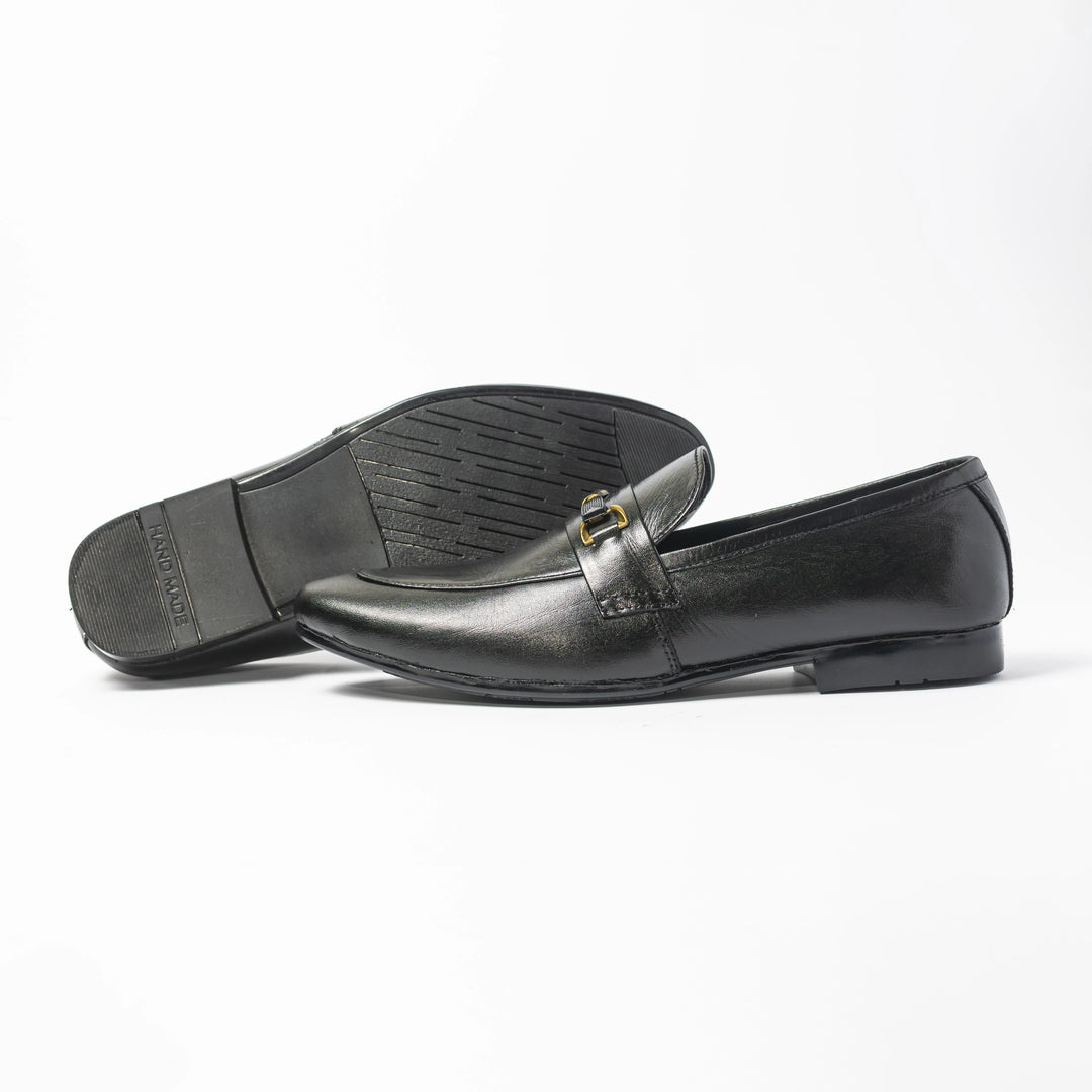 Men's Black Leather Gold Horsebit Slip-On Loafers