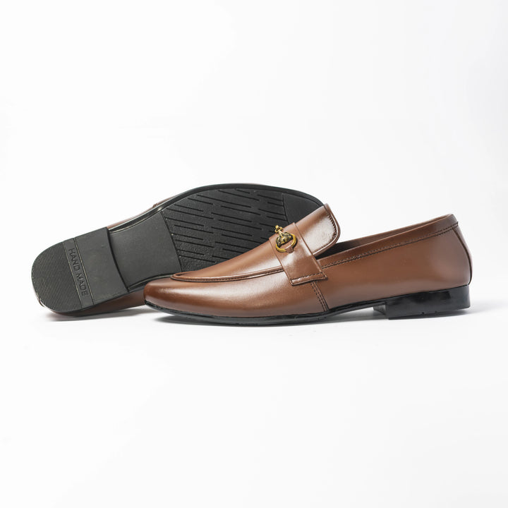 Men's Brown Leather Gold Horsebit Loafers