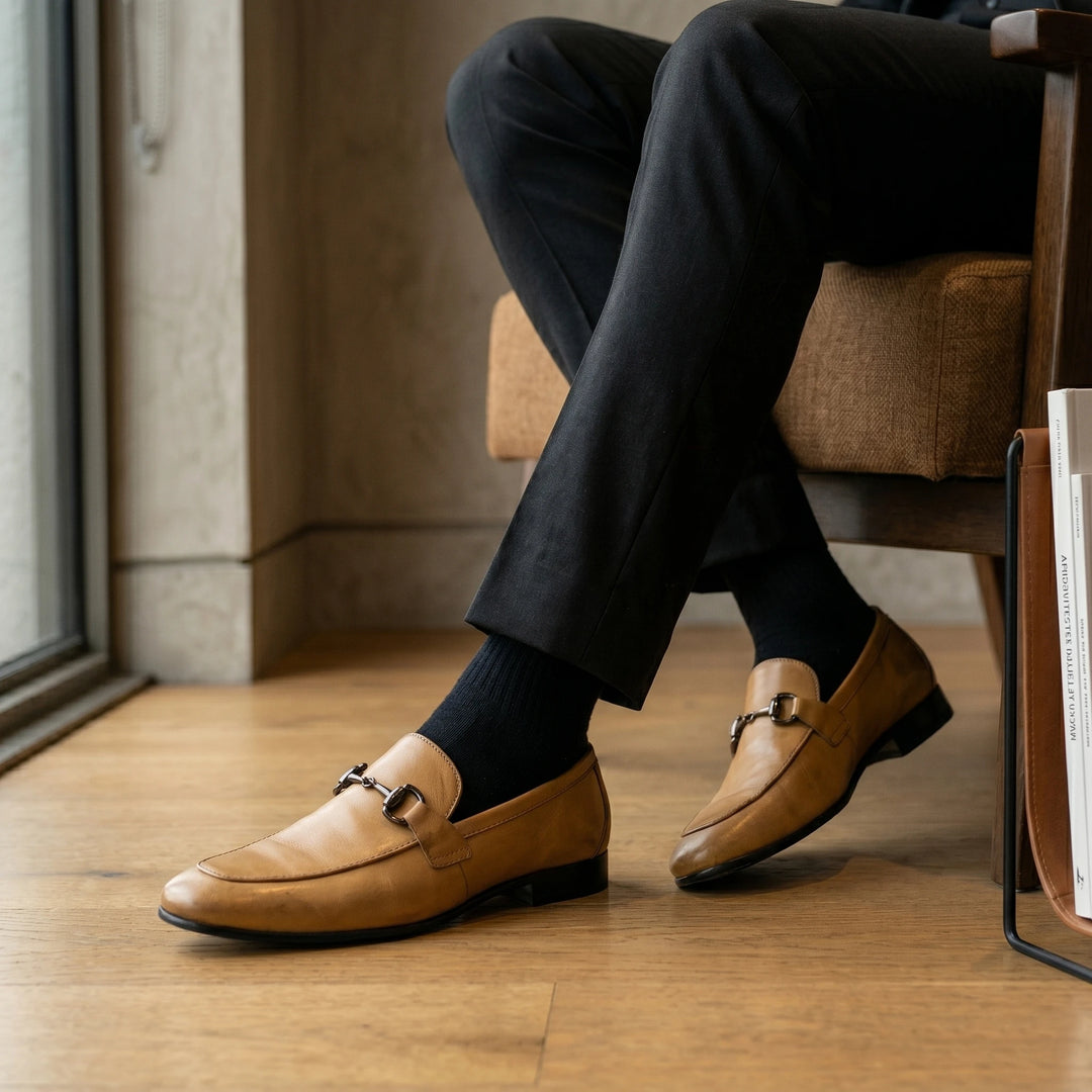 Men's Camel Leather Horsebit Loafers