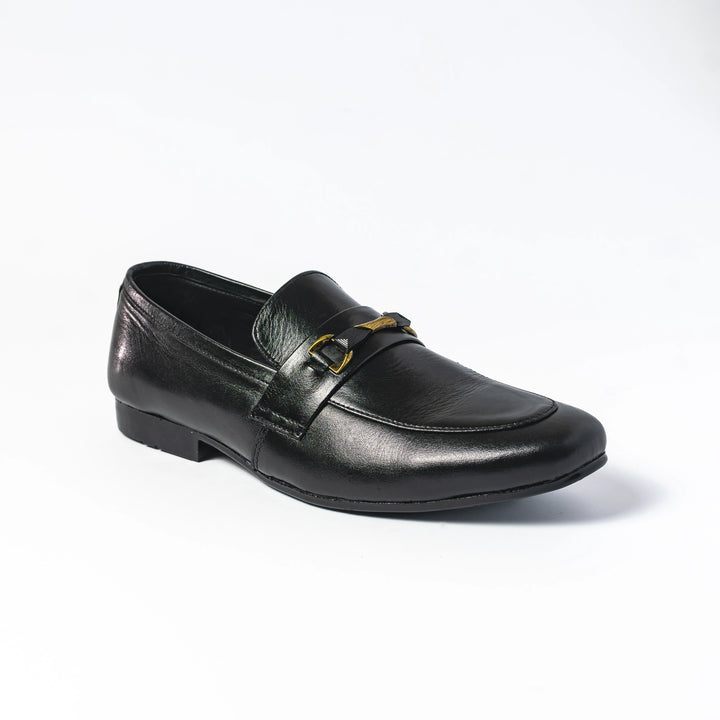 Men's Black Leather Gold Horsebit Slip-On Loafers