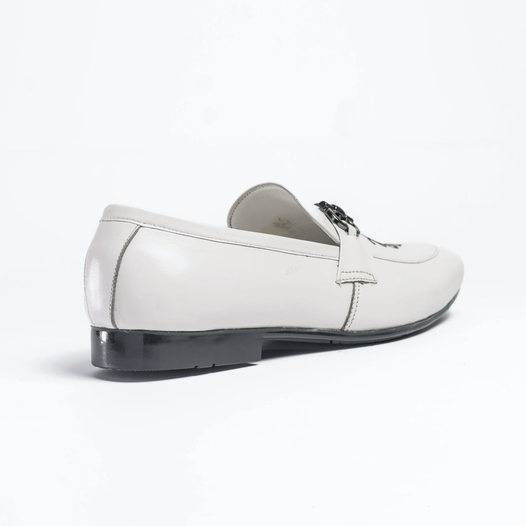 Men's White Embroidered Leather Horsebit Loafers