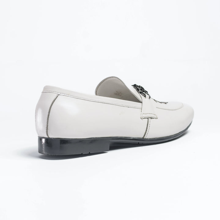 Men's White Embroidered Leather Horsebit Loafers