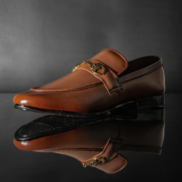 Men's Brown Leather Gold Horsebit Loafers
