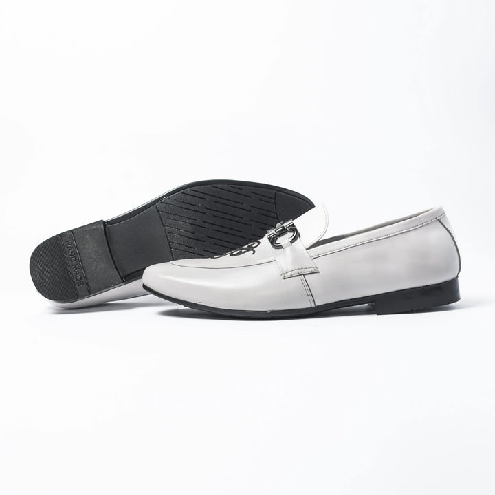 Men's White Embroidered Leather Horsebit Loafers