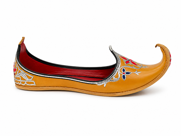 Mustard Yellow Mughal Khussa – Silver Embroidered