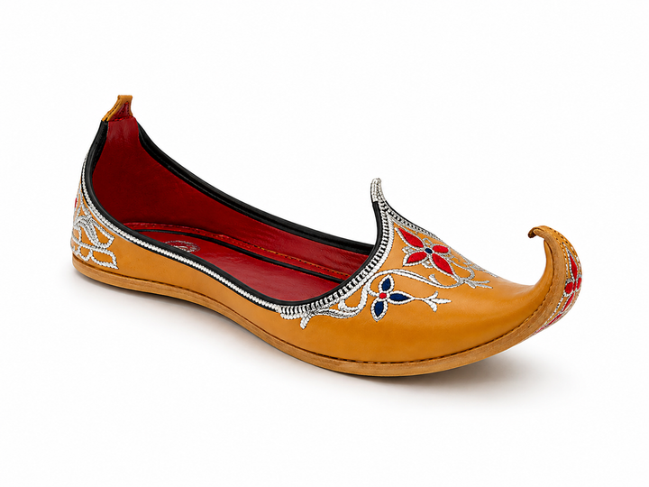 Mustard Yellow Mughal Khussa – Silver Embroidered