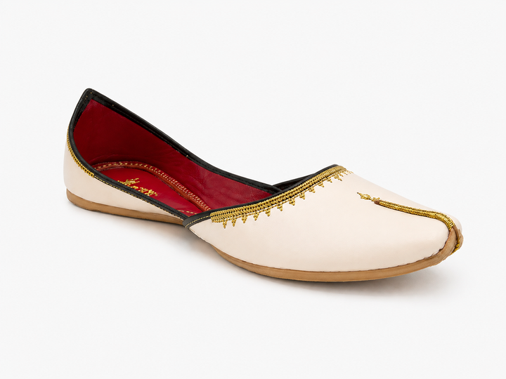 Cream Leather Jutti – Gold Lace Edge Classic