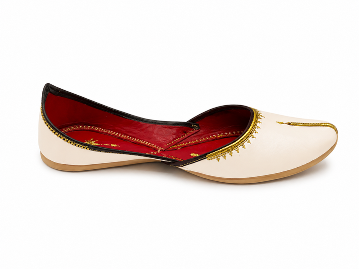 Cream Leather Jutti – Gold Lace Edge Classic