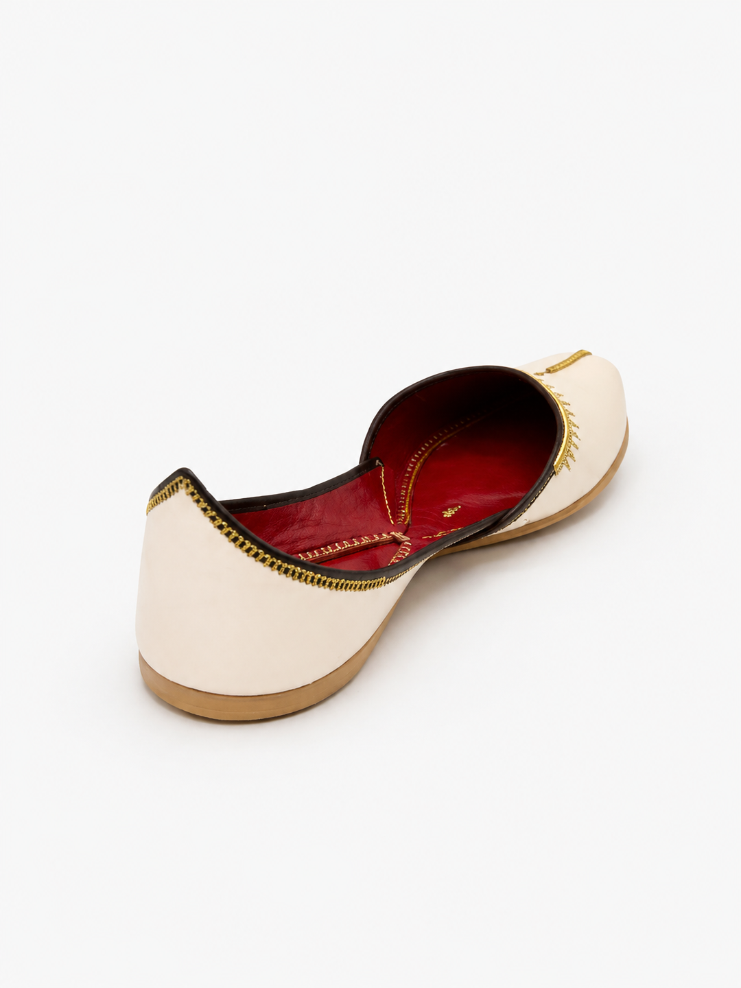 Cream Leather Jutti – Gold Lace Edge Classic