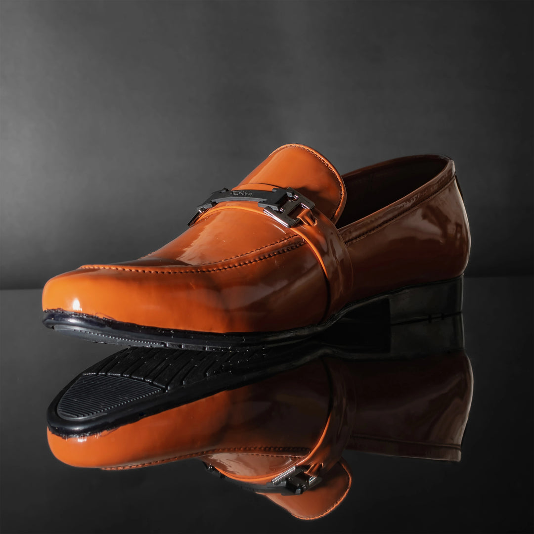 Men's Tan Patent Leather Bit Loafers