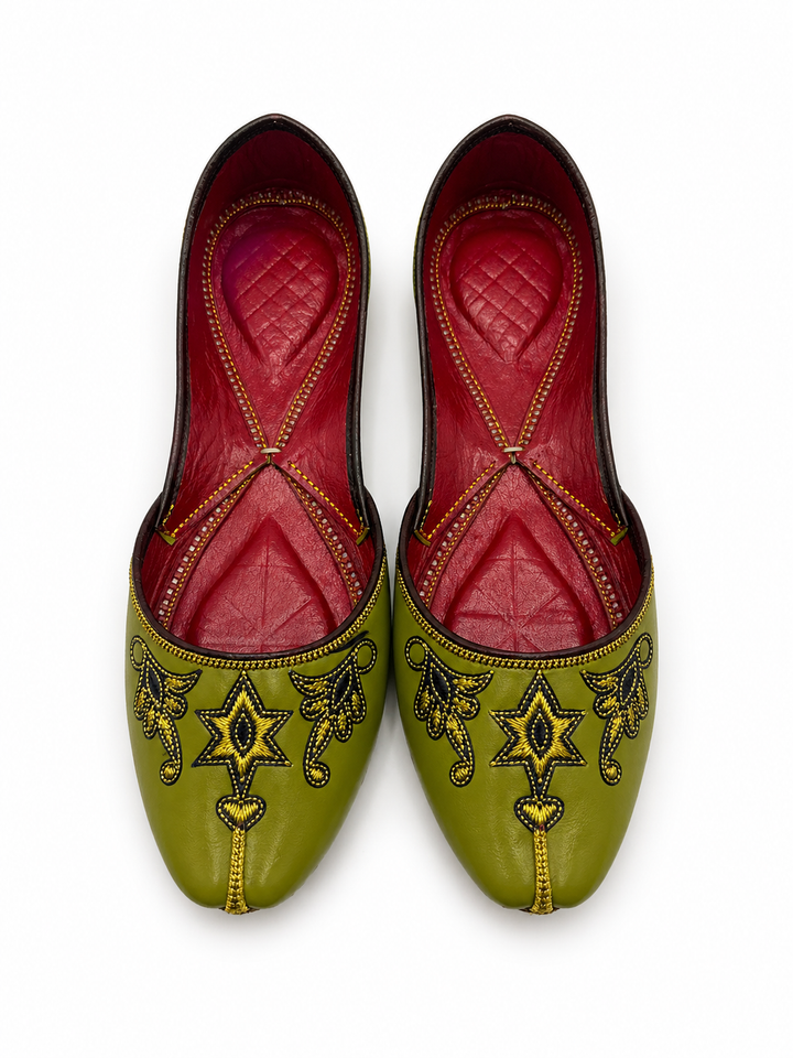 Olive Green Star Embroidered Jutti – Ladies Premium
