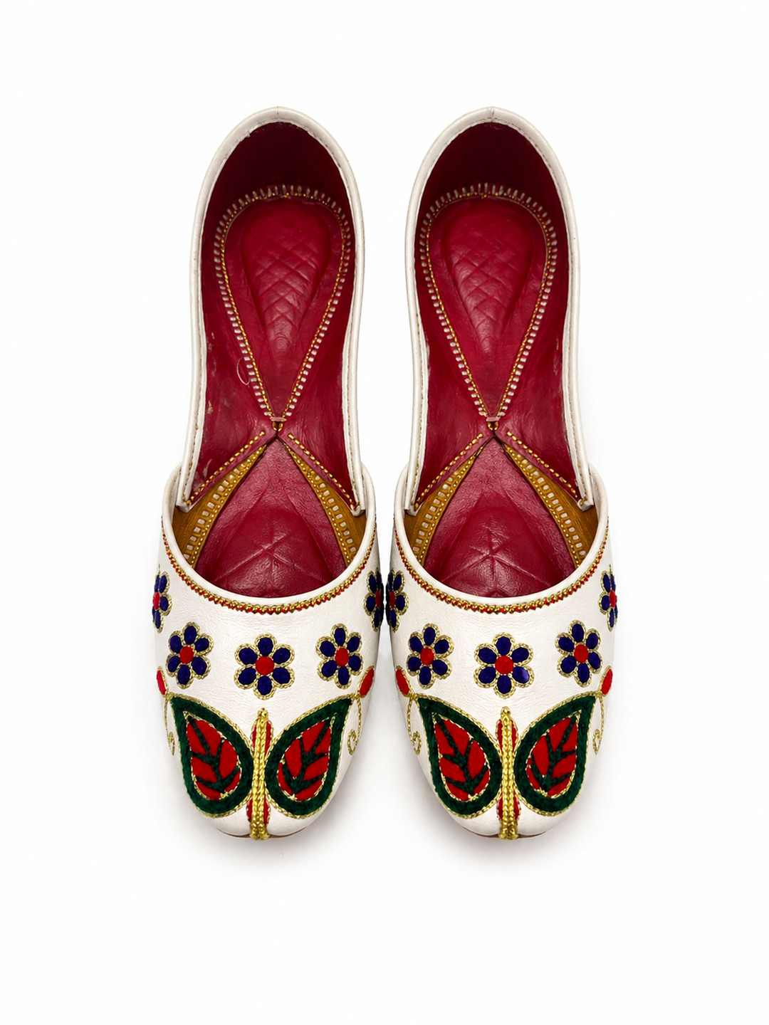 White Floral Paisley Jutti – Multi-Colour Embroidered